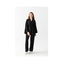 Zen Elegance Kadın Kimono Takım - Geniş Paça Keten Dokulu Alt Üst Yazlık Kadın Takım Siyah
