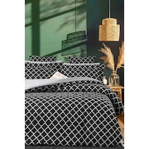 More Home Çift Kişilik Yorgan Kılıfı + 2 Yastık Kılıfı Çarşafsız Motif Desen Siyah Beyaz