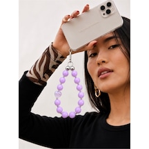 Iconic Lila Kalpli Telefon Askısı, Boncuklu Telefon Charmı Ve Çanta Aksesuarı
