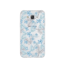 Samsung Galaxy Uyumlu J7 Core Kapak Floral Mavi Tasarımlı Şeffaf Silikon Kılıf