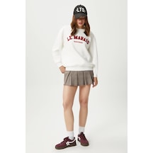 Kadın Marais Ekru Kırmızı Nakışlı Oversize Sweatshirt Ekru