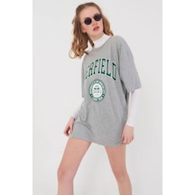 Blackjack Giyim Blackjackgiyim Kadın Erfield Baskılı Tshirt Gri