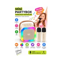 Blic Bls-97 Bej Partybox Çift Kablosuz Mikrofonlu Rgb Led Işıklı Taşınabilir Bluetooth Hoparlör