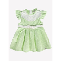 Ozmoz Kız Bebek Puantiyeli Fırfırlı Kemerli Yazlık Elbise - Yeşil