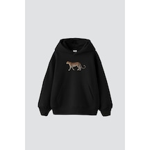 Walking Leopard Baskılı Oversize Unisex Premium Beyaz Siyah