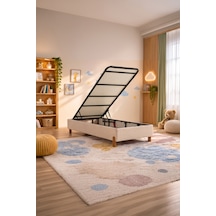 Junior Bedding Lüx Sandıklı Tek Kişilik Baza Yatak Bazası Geniş Hacimli, Dayanıklı Metal Baza Başlık Ve Yatak Dahil Değildir. Bej 120 x 200