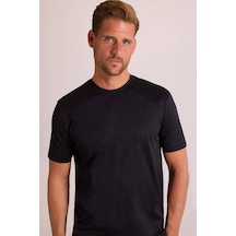 Erkek Siyah Regular Fit Merserize Pamuk T-shirt