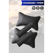 Volkswagen Tayron Uyumlu Set Deri Kemer Koruyucu Siyah Lüks Deri Yastık