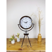 Krom Metal Mini Tripod Çini Desen Masa Saati 45 26 Cm Renkli