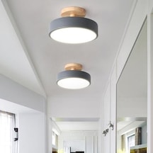 Gri Gömme Montaj Tavan Işık Ahşap Tahıl Modern Minimalist Zarif Süper Parlak Yuvarlak Lamba Armatür Gri Gri