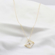 Pırlanta Taş Zarf 0.02 Ct Gold Micron Kaplama Gümüş Kolye Gümüş