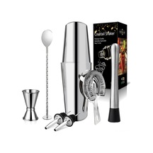 Gajeena 7 Parça Paslanmaz Çelik Kokteyl Karıştırıcı Seti - 750ml Şekör Bardak, Buz Kırıcı, Ölçü Kadeh, Bardak Ağızlığı Ve Filtre Rakamı