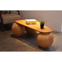 Zer Modern Orta Sehpa & Küre Sehpa & 41 Cm Top Sehpa & Cam Sehpa Açık Ceviz