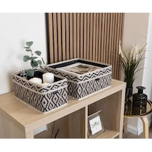 2 Li Çekmece Düzenleyici Organizer Dekoratif Sepet Hurç Bohe 2 Li Çekmece Düzenleyici Açık Gri
