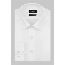Beyaz Uzun Kol Sert Yaka Cepli Comfort Fit Rahat Kesim Basic Gömlek 1004200051-beyaz