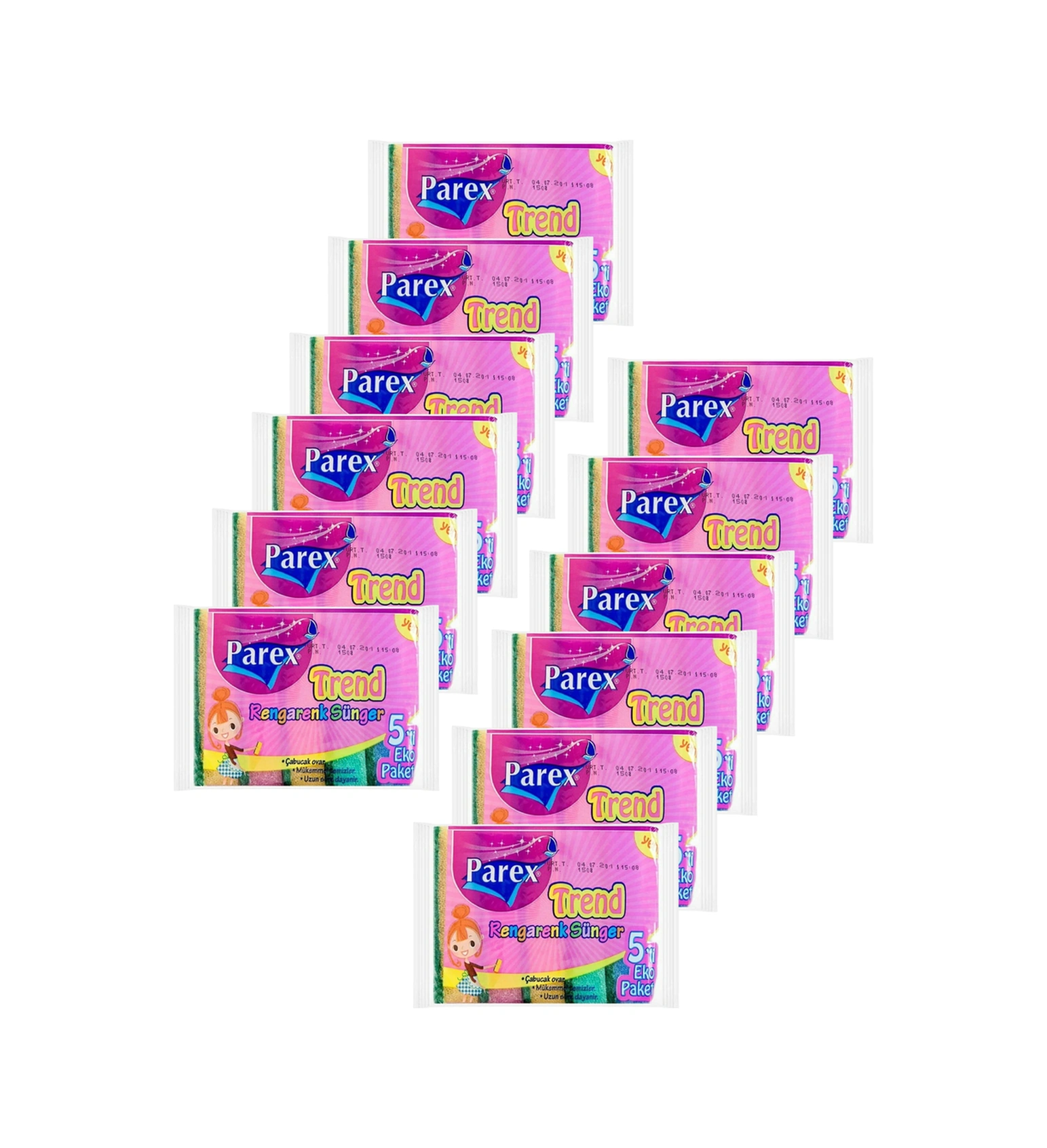 Rengarenk 5'li Düz Sünger Onikili Paket
