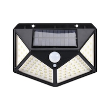 100 Led'li Güneş Enerjili Solar Duvar Apliği - 1200 Lümen Hareket Sensörlü 3 Modlu Bahçe Aydınl Siyah