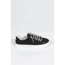 Dgn 2475 Kadin Taş İp Bağcikli Sneaker Ayakkabi Siyah Nubuk