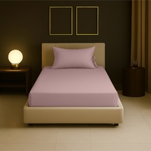 %100 Pamuk 80x190 Cm +30 Cm Yüksekliğe Uygun Tek Kişilik Lastikli Çarşaf Seti Pudra
