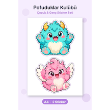 Pofuduklar Kulübü 2 Adet Dev Sticker Çıkartma A4 Defter Ve Laptop Etiketi Çok Renkli