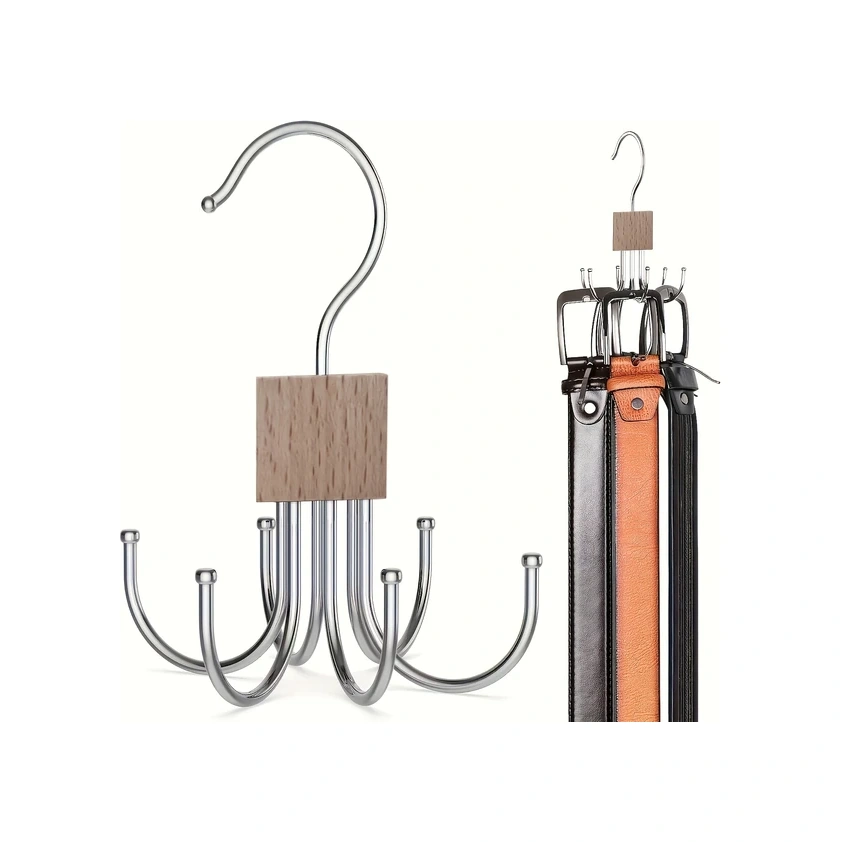 Gateesat 1 Adet Döner Kancalı Ahşap Askılık - Kemer, Sütyen, Kravat, Fular Organizatörü Ahşap