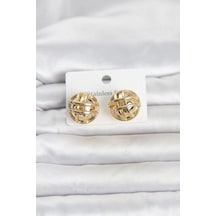 316l Çelik Gold Renk Desenli Top Model Kadın Küpe - Çok Renkli