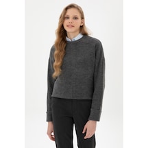 U.S. Polo Assn. Kadın Antrasit Melanj Bisiklet Yaka Kazak 50307879-VR081