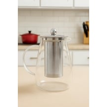 1500 Ml Cam Metal Süzgeçli Demlik Isıya Dayanıklı Detoks Sürahisi & Bitki Çayı Karafı
