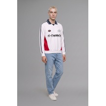 Defacto Boxy Fit Polo Yaka Uzun Kollu Baskılı Sweatshirt H4249ax26auer105 Ekru-er105