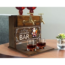 Bk Gift Kişiye Özel Kabartma Yeni Yıl Tasarımlı İsimli Çift Musluklu Doğal Ahşap İçki Standı-7, İçki Standı, Doğum Günü Hediyesi, Ev Hediyesi Bitmeyen