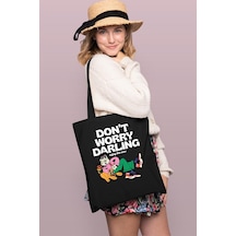 Brz Collection Don't Worry Baskılı Tote Bag Gabardin Çanta - Siyah