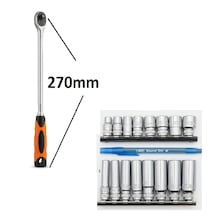 Rico 1/4 Uzun Cırcır Kolu 270mm 1/4 Uzun Ve Kısa Lokma Takımı Seti 17 Parça