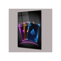 Neon Işıklı Aslar Dolar Cam Tablo Pct0823 Modern Dekorasyon Temalı Dekoratif Duvar Tablosu, Salon, Ev Ve Ofis Dekoru,