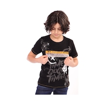 Toontoy Kids Toontoy Erkek Çocuk Önü Süs Cepli Yazı Baskılı Tişört Siyah