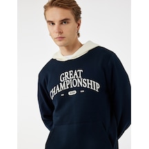 Koton Kanguru Cepli Uzun Kollu Baskılı Şardonlu Renk Kontrastlı Kapşonlu Sweatshirt Lacivert 6wam70093mk Lacivert