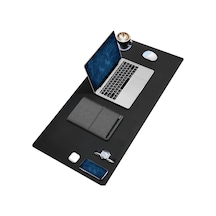 Tr Pu Deri Mouse Pad Dikişli Kenar Dayanıklı Büyük Boy Çift Yönlü Kullanım Ofis Masa Matı Sümen Siyah, 90x4