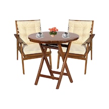 Heybeli Ahşap Bahçe Balkon Seti: 60lık Masa + 2 Minderli S