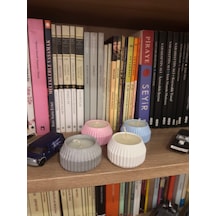 Dekoratif Mini Beton Mum 2 Li Set El Yapımı Tırtıklı Desen Mavi & Mavi