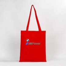 Bmw Logo M Power Yazı Kırmızı Gabardin Bez Çanta