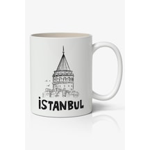 İstanbul Galata Kulesi Baskılı Kupa Bardak Baskılı Kahve Kupa Bardak-3 Beyaz