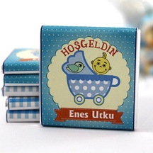 Dark Brown Hoşgeldin Bebek Çikolatası İsim Yazılabilen Hediye Çikolata EBK9 72 Adet