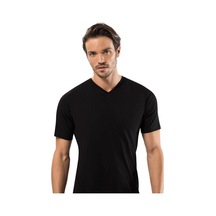 Erdem Erkek Siyah 3'lü Paket 1167 %100 Pamuk Penye Karışık Renk V Yaka T-shirt