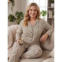 Büyük Beden Uzun Kollu Boydan Düğmeli Milan Pijama Takımı 8617 Leopar