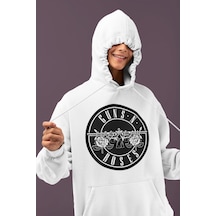 Sevbano Guns N' Roses Rock Metal Müzik Grubu Baskılı Unisex Oversize Hood beyaz