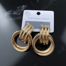 9056101492689 - Şık Ve Gösterişli Altın Renk 316l Çelik Çoklu Halka Küpe Modern Tasarımıyla Tarzınıza Zarafet Katın Gold