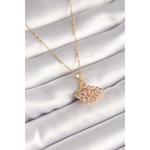 316l Çelik Gold Renk Zincir Pembe Zirkon Taşlı Kuğu Model Kadın Kolye Çok Renkli