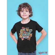Bumeta Paw Petrol Chase Rocky Rubble Skye Zuma Karakter Characters Çocuk Tişört T-shirt Siyah