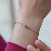 Mine İşli Göz Model Çift Zincirli Rose Gold Kaplama Gümüş Bileklik Gümüş