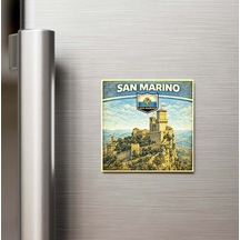 Retro San Marino San Marino Şehri Temalı Vintage Buzdolap Magneti 9x9 Cm