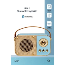 Nostaljik Bluetooth Hoparlör Bluetooth 5.2 Usb & Tf Kart Destekli Led Taşınabilir Speaker Mavi